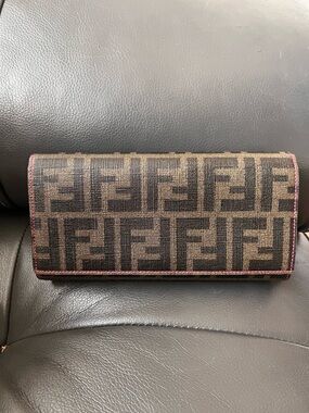 Fendi Brown Zucca Canvas Wallet with Pink Trim - COA & Dusty